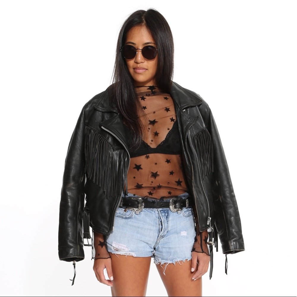 Vintage Leather Fringe Moto Jacket